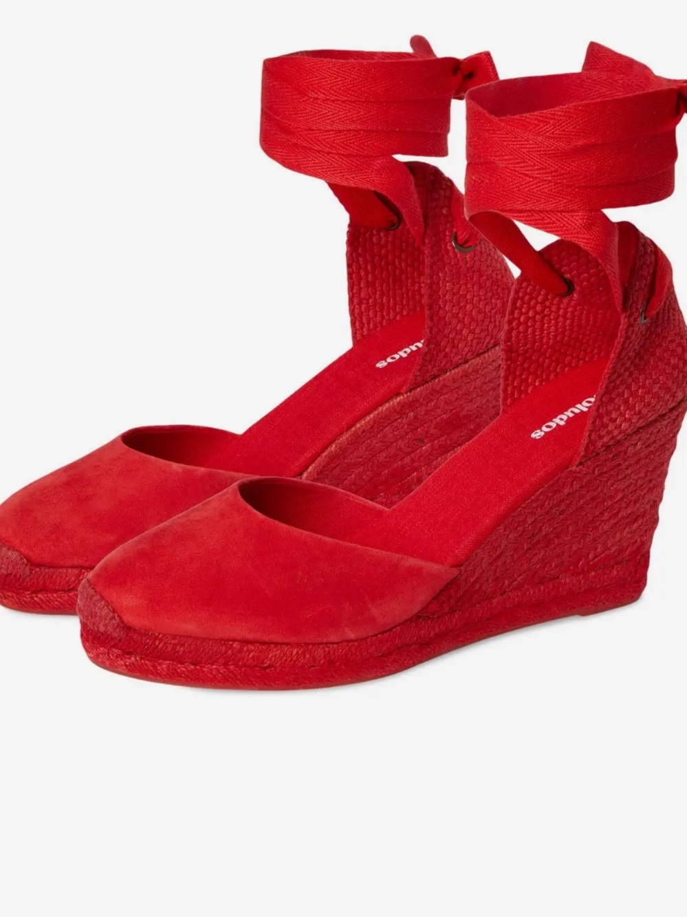 Soludos Red Espadrille Wedge Ankle Tie Sandals